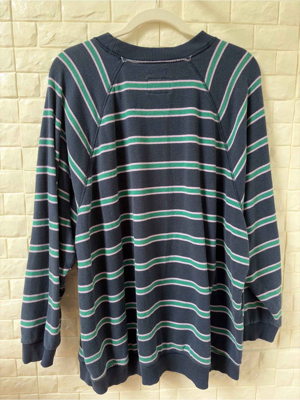 American Eagle Outfitters Navy, Green & White Striped Crewneck Sweater